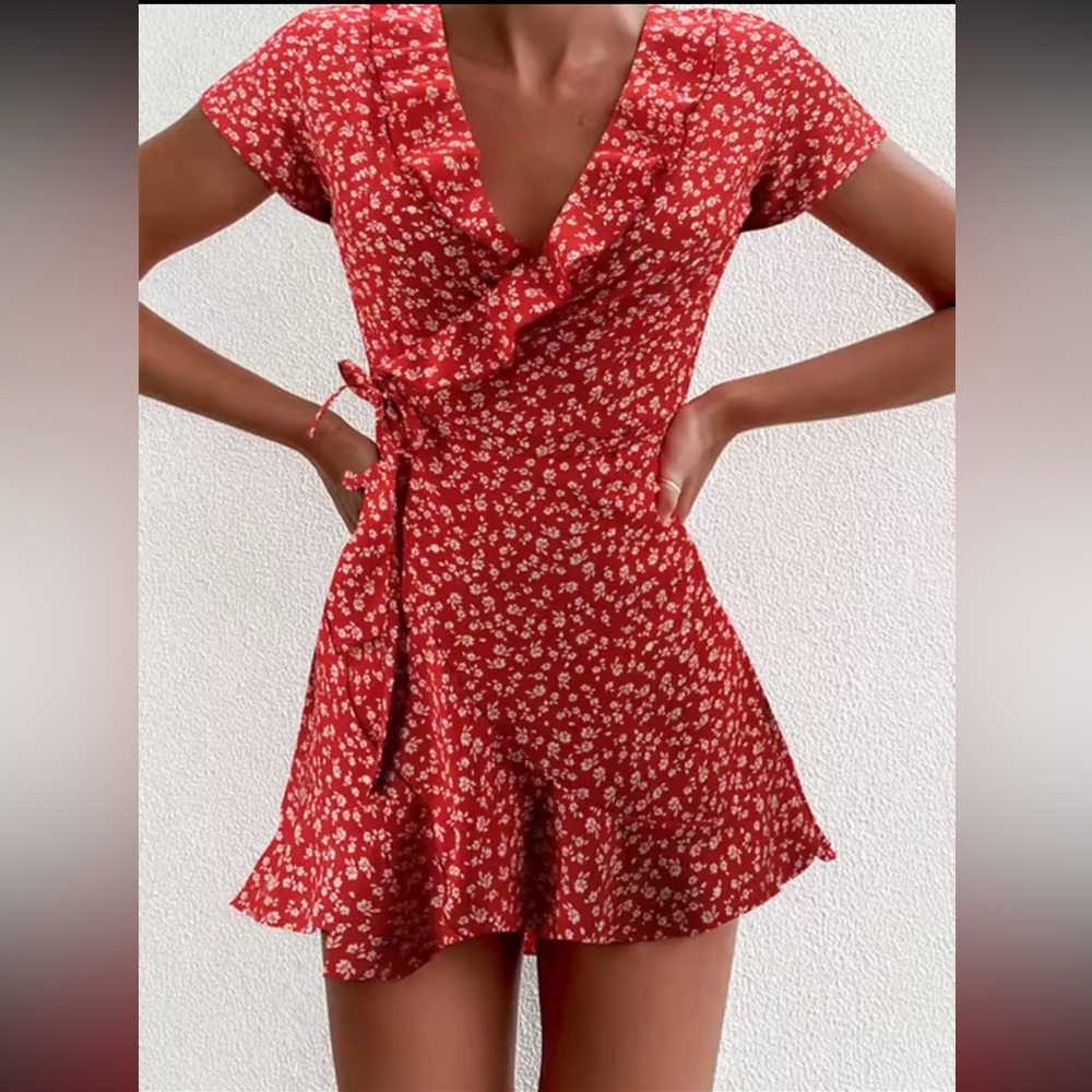 Lot of 3 Floral Wrap Summer Dresses - Red, Green Large - Picture 7 of 12